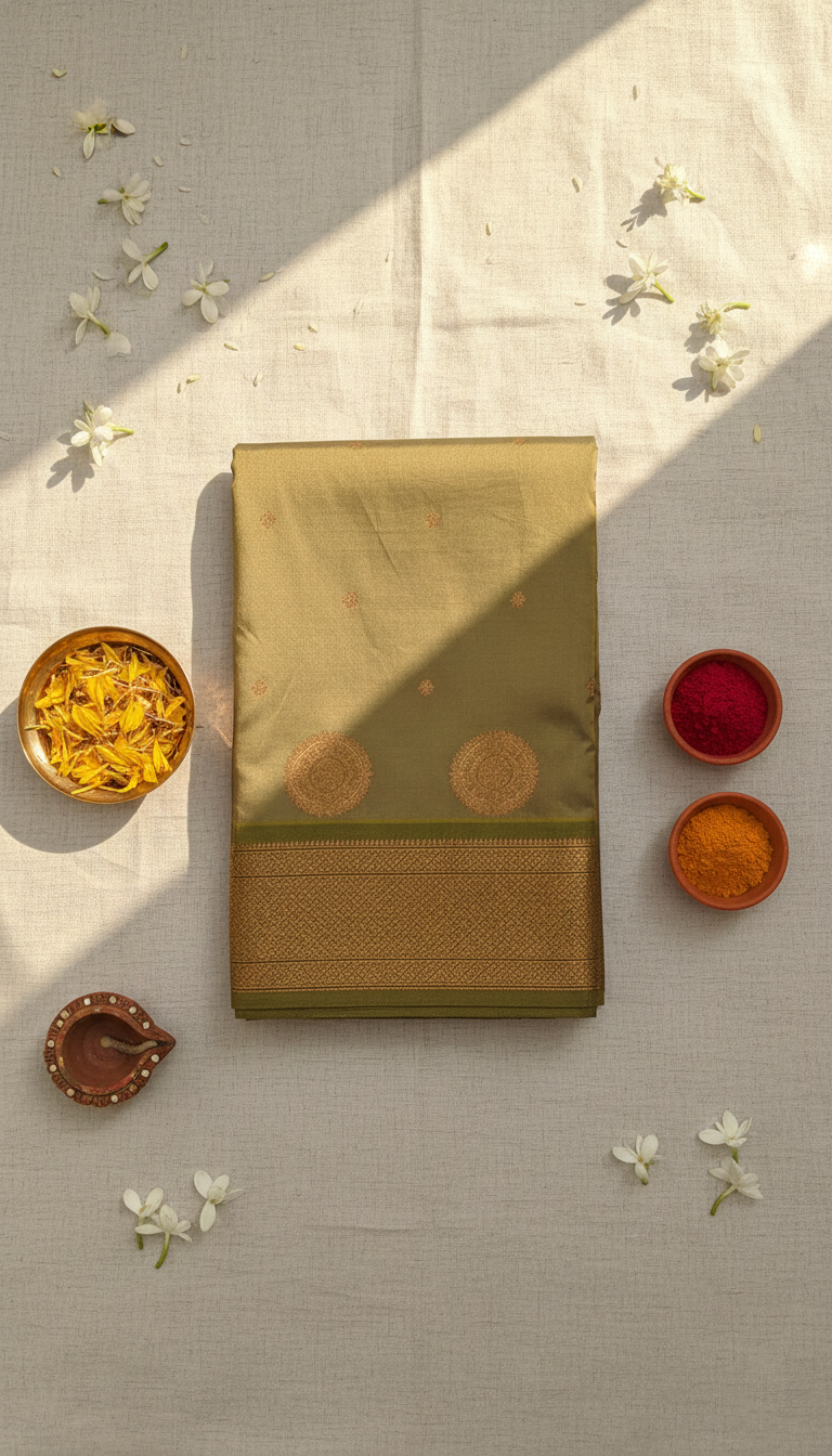 Olive Gold & Green Paithani Soft Silk Saree