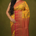 Mustard Yellow & Red Ikkat Woven Soft Silk Saree