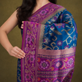 Royal Blue & Magenta Border Pochampally Ikat Soft Silk Saree