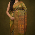 Olive Gold & Green Paithani Soft Silk Saree