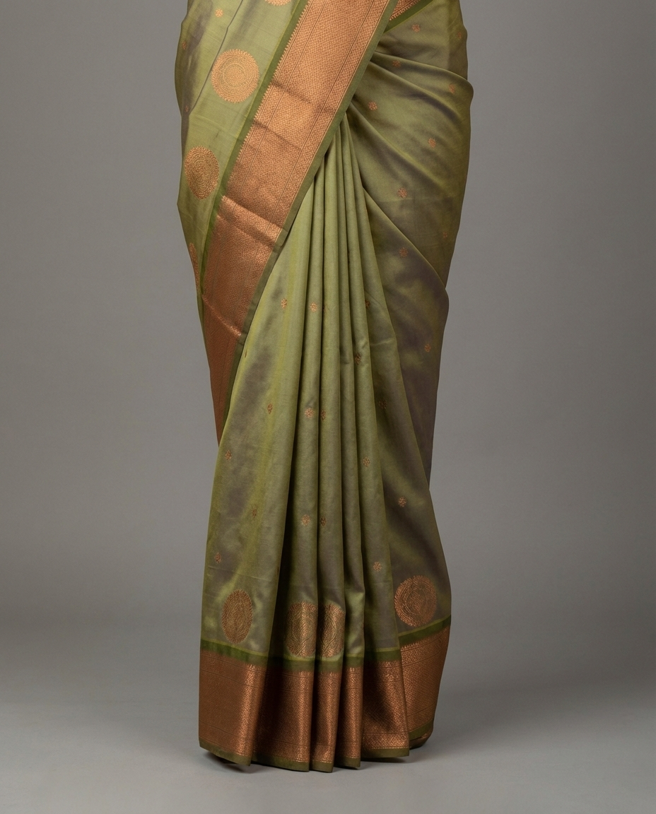 Olive Gold & Green Paithani Soft Silk Saree