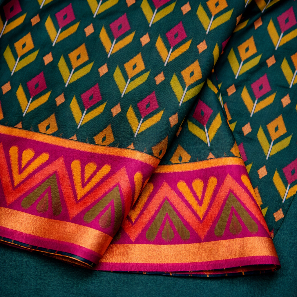 PIK-012 – Peacock Blue & Maroon Pochampally Ikkat Silk Saree