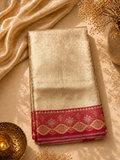Bright Gold Soft Silk Kanjivaram Saree with Crimson Floral Medallion Border