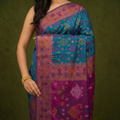 Peacock Blue & Violet Pochampally Ikkat Silk Saree