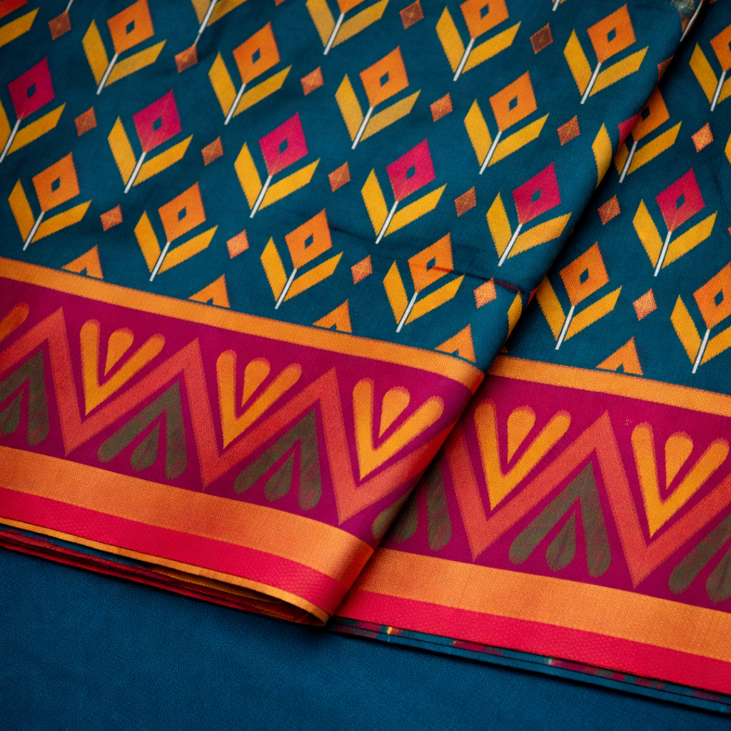 PIK-010 – Teal Blue & Red Pochampally Ikkat Silk Saree