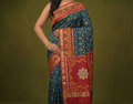 PIK-010 – Teal Blue & Red Pochampally Ikkat Silk Saree