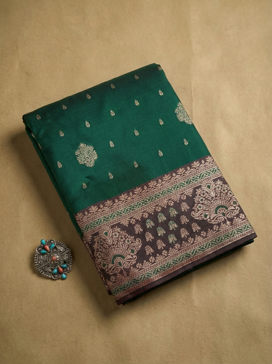 Emerald Green & Wine Resham Silk Saree With Zari Work - No. AA2602