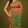 Coral Peach & Olive Pochampally Ikkat Silk Saree
