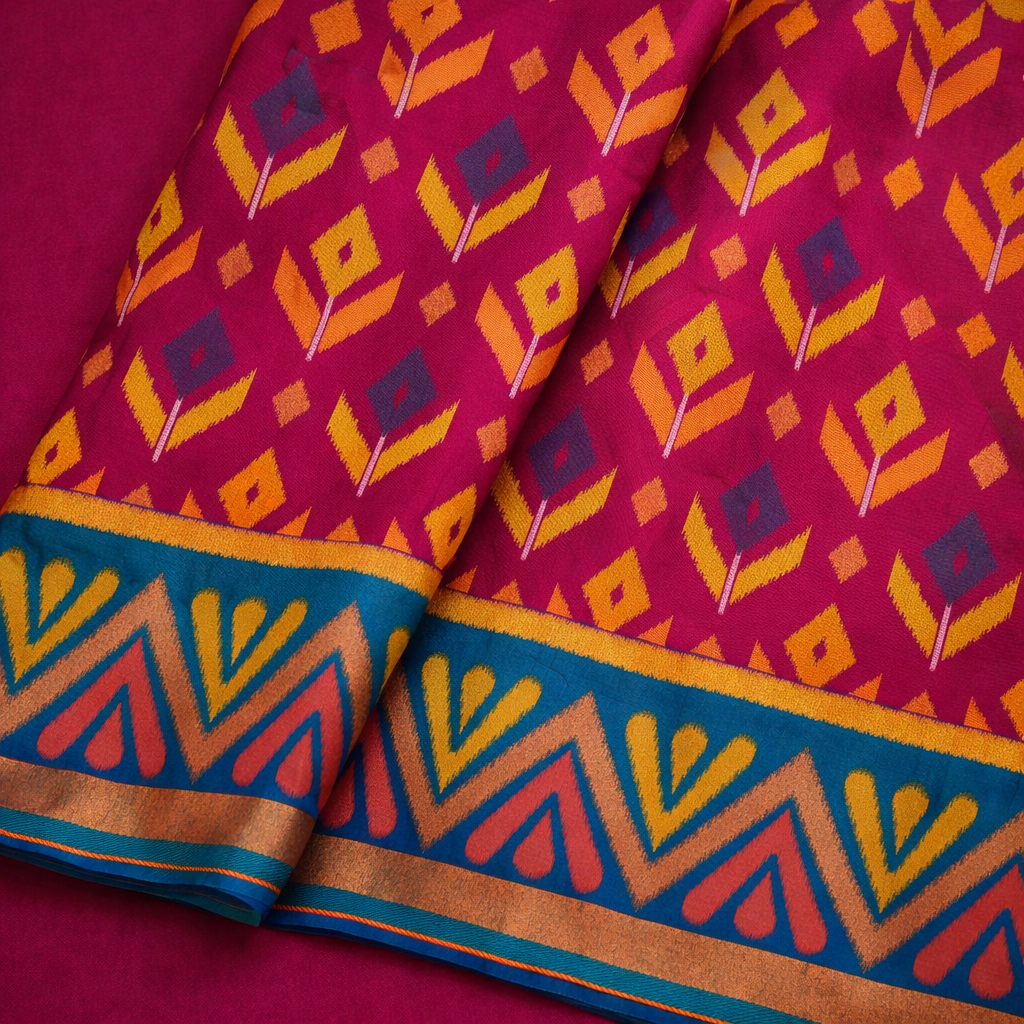 PIK-011 – Rani Pink & Blue Pochampally Ikkat Silk Saree
