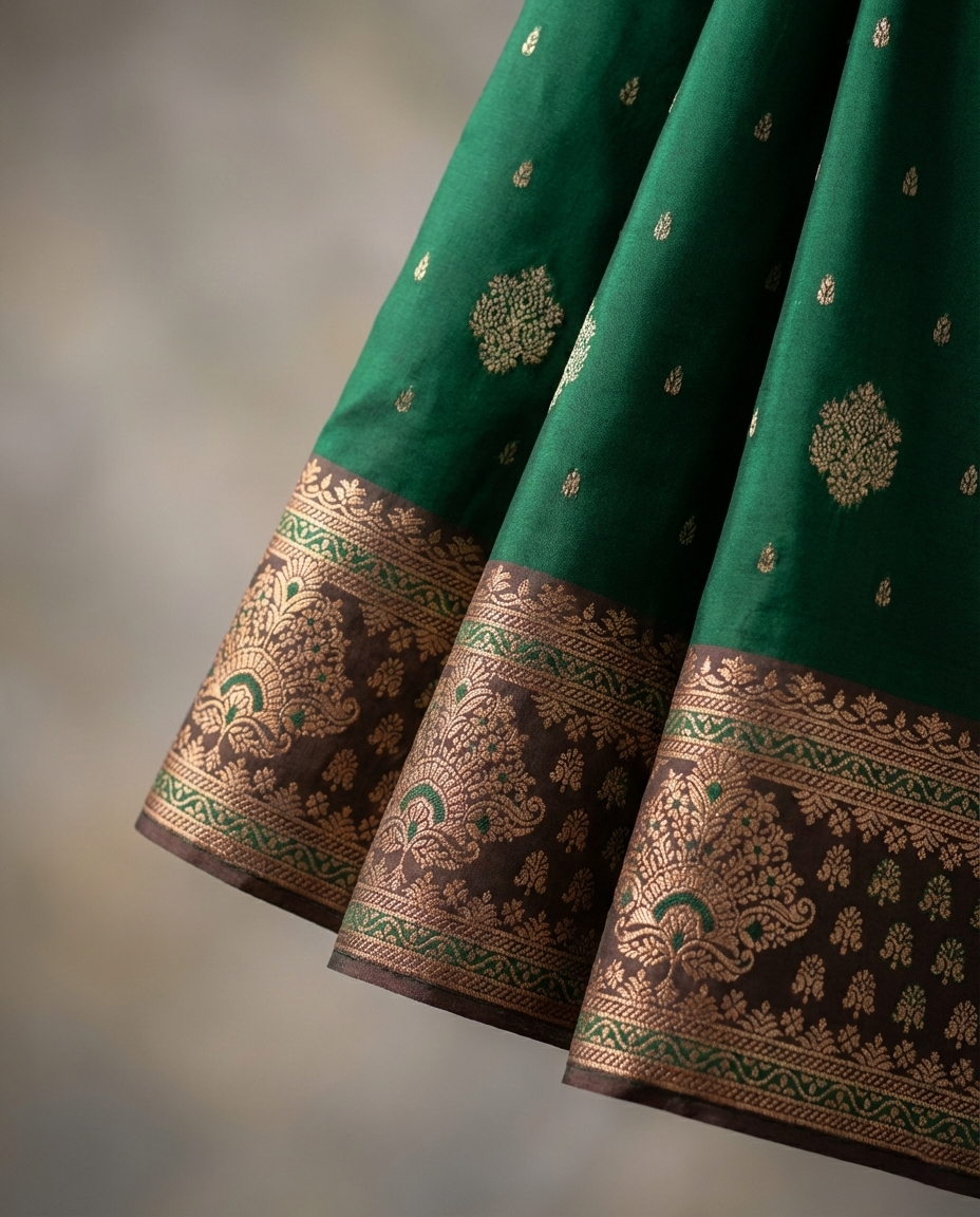 Emerald Green & Wine Resham Silk Saree With Zari Work - No. AA2602