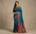 Graceful Teal Green Resham Silk Saree with Maroon Zari Border