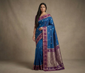 Teal Blue & Purple Resham Silk Saree With Designer Zari Border - No. AA2602