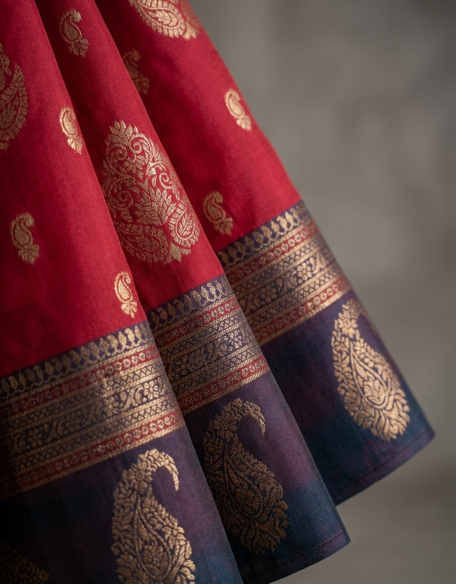 Rani Pink & Purple Resham Kanjivaram Silk Saree With Gold Zari Work - No. AA2602
