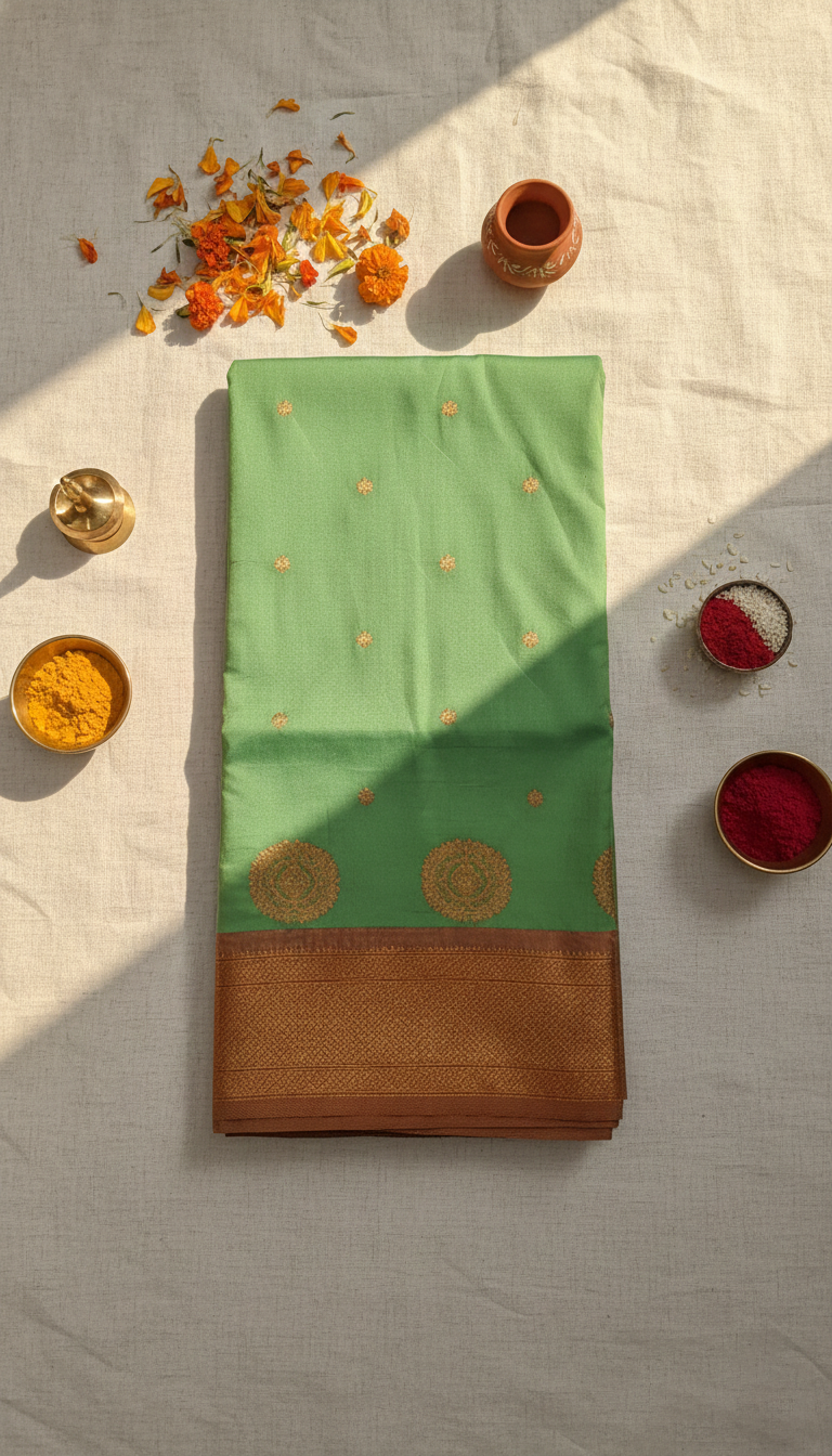 Parrot Green & Copper Paithani Soft Silk Saree