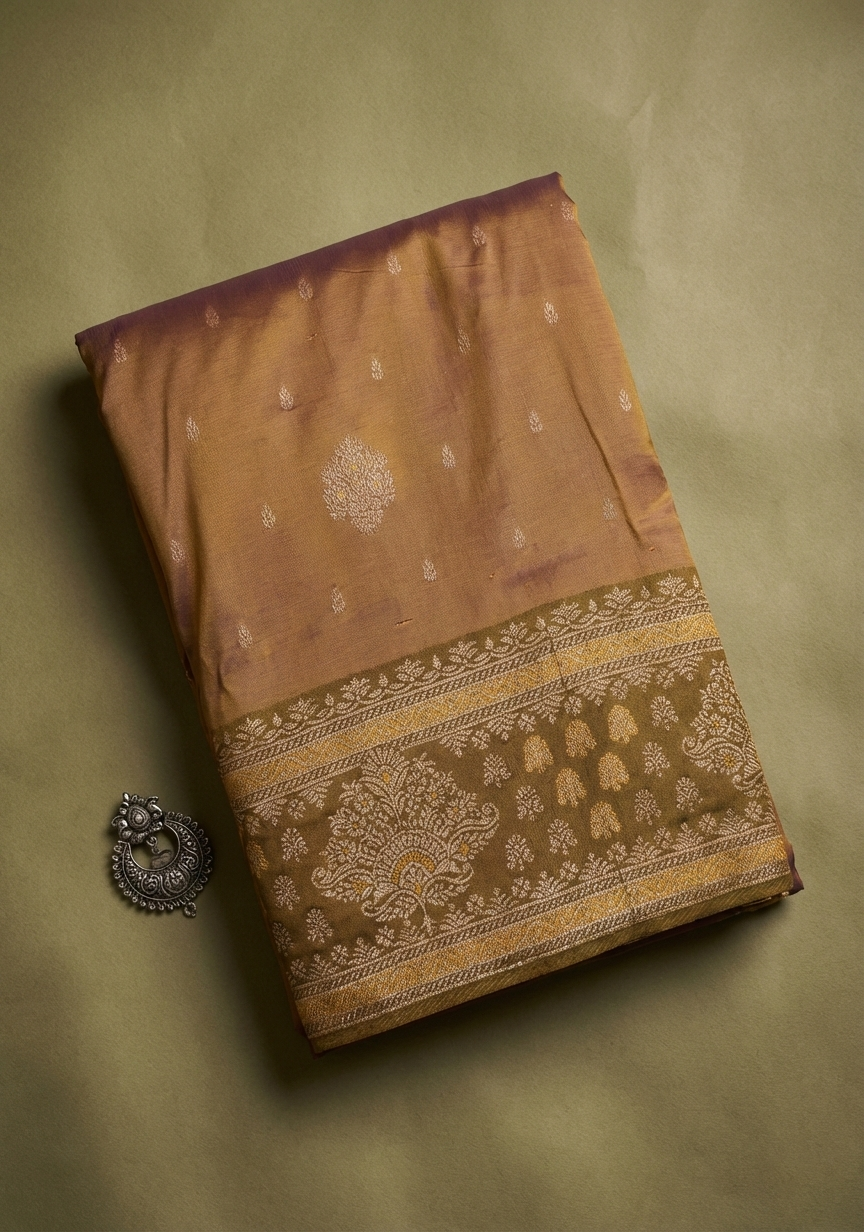 Royal Copper Gold Resham Silk Saree With Zari Border - No. AA2602