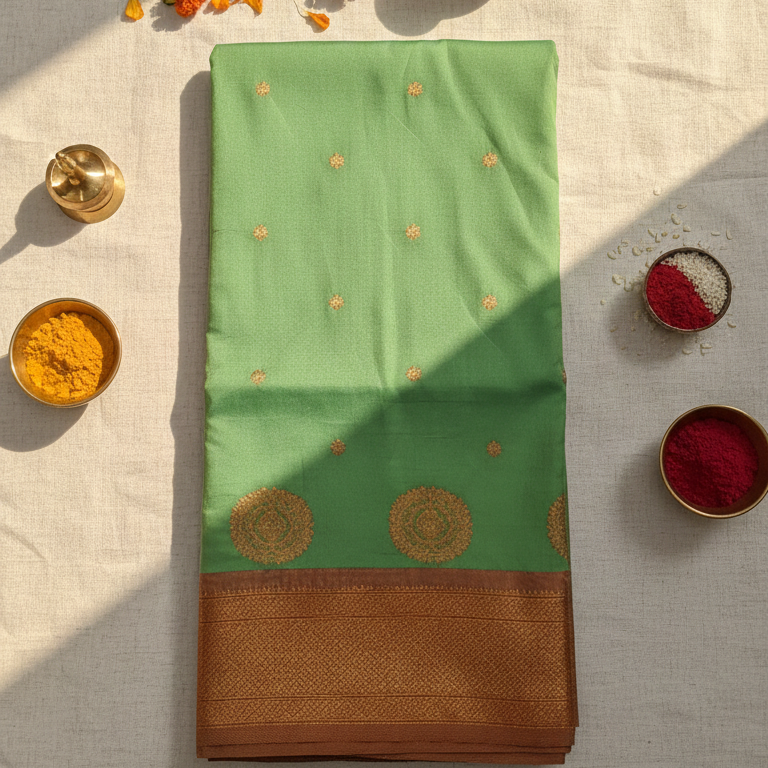 Elegant Sage Green Paithani Silk Saree