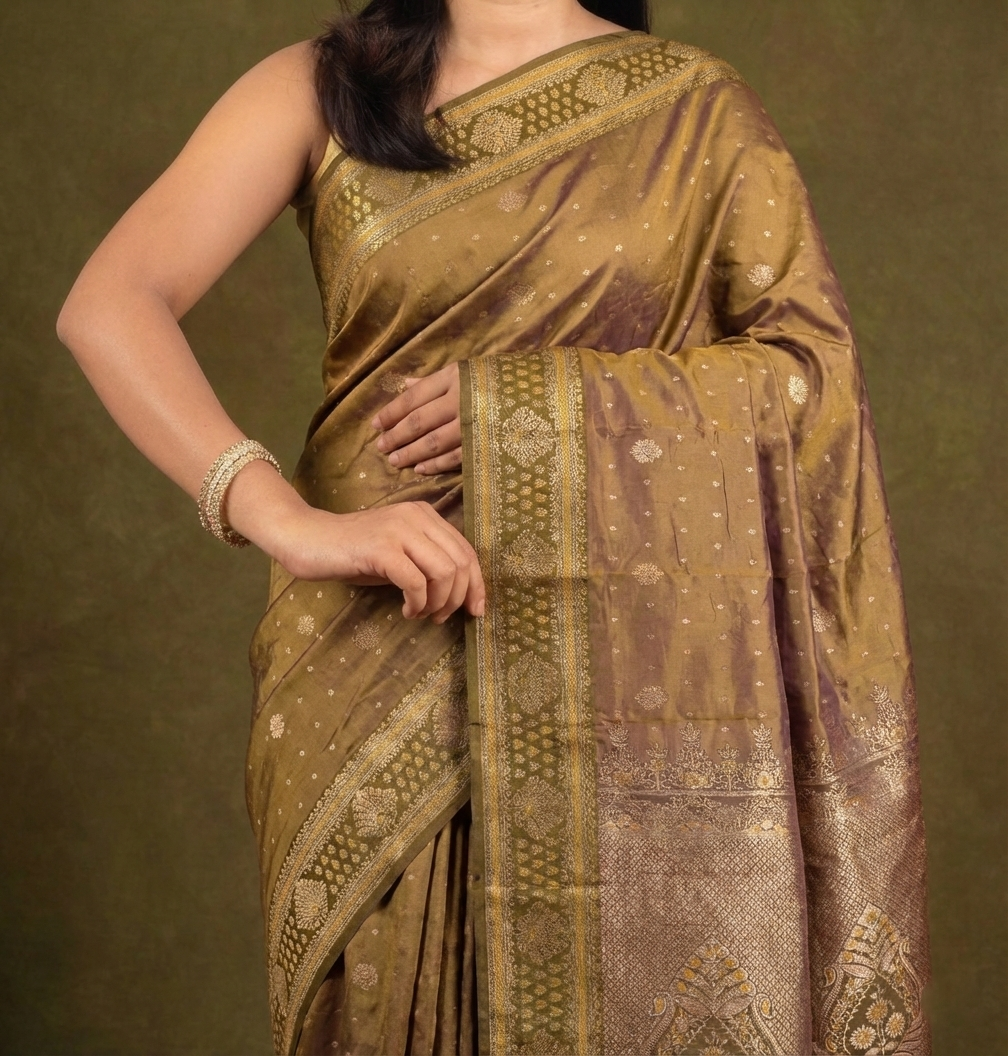 Royal Copper Gold Resham Silk Saree With Zari Border - No. AA2602