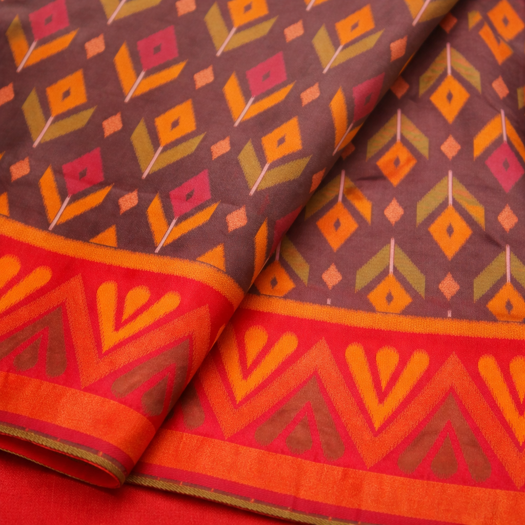 PIK-001 – Chocolate Brown & Red Pochampally Ikkat Silk Saree