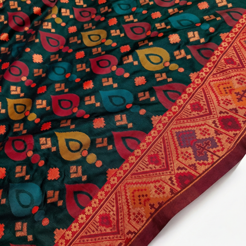 Deep Bottle Green & Maroon Pochampally Ikkat Silk Saree