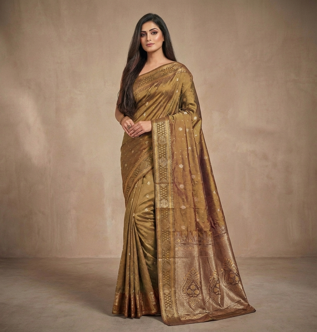 Royal Copper Gold Resham Silk Saree With Zari Border - No. AA2602