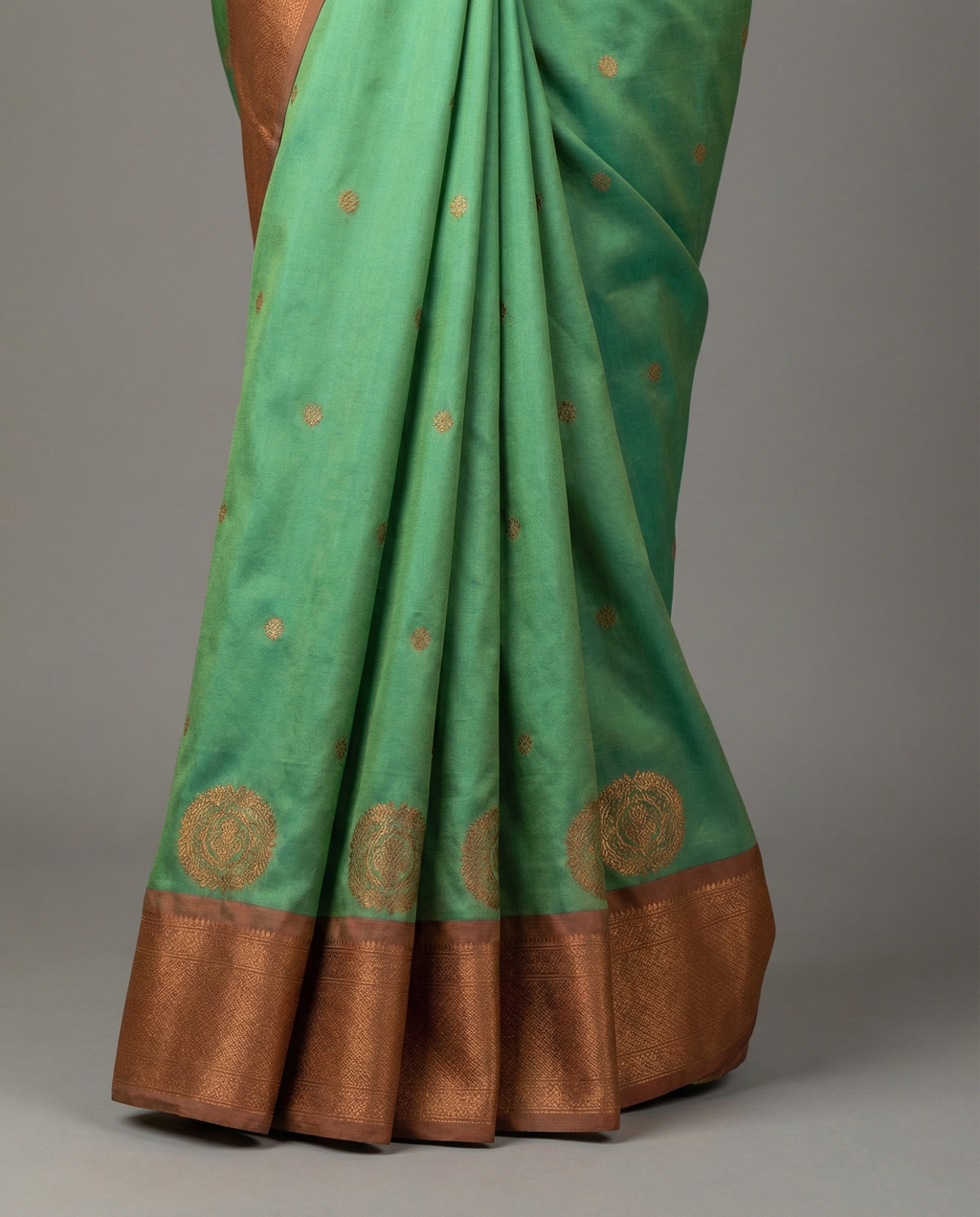 Parrot Green & Copper Paithani Soft Silk Saree