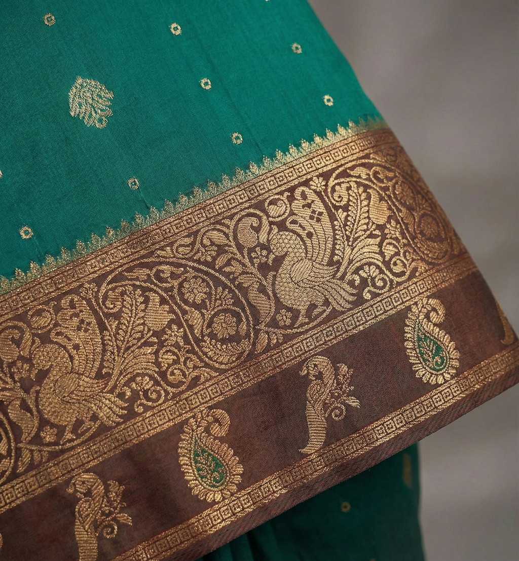 Royal Emerald Resham Silk Saree with Antique Zari Border