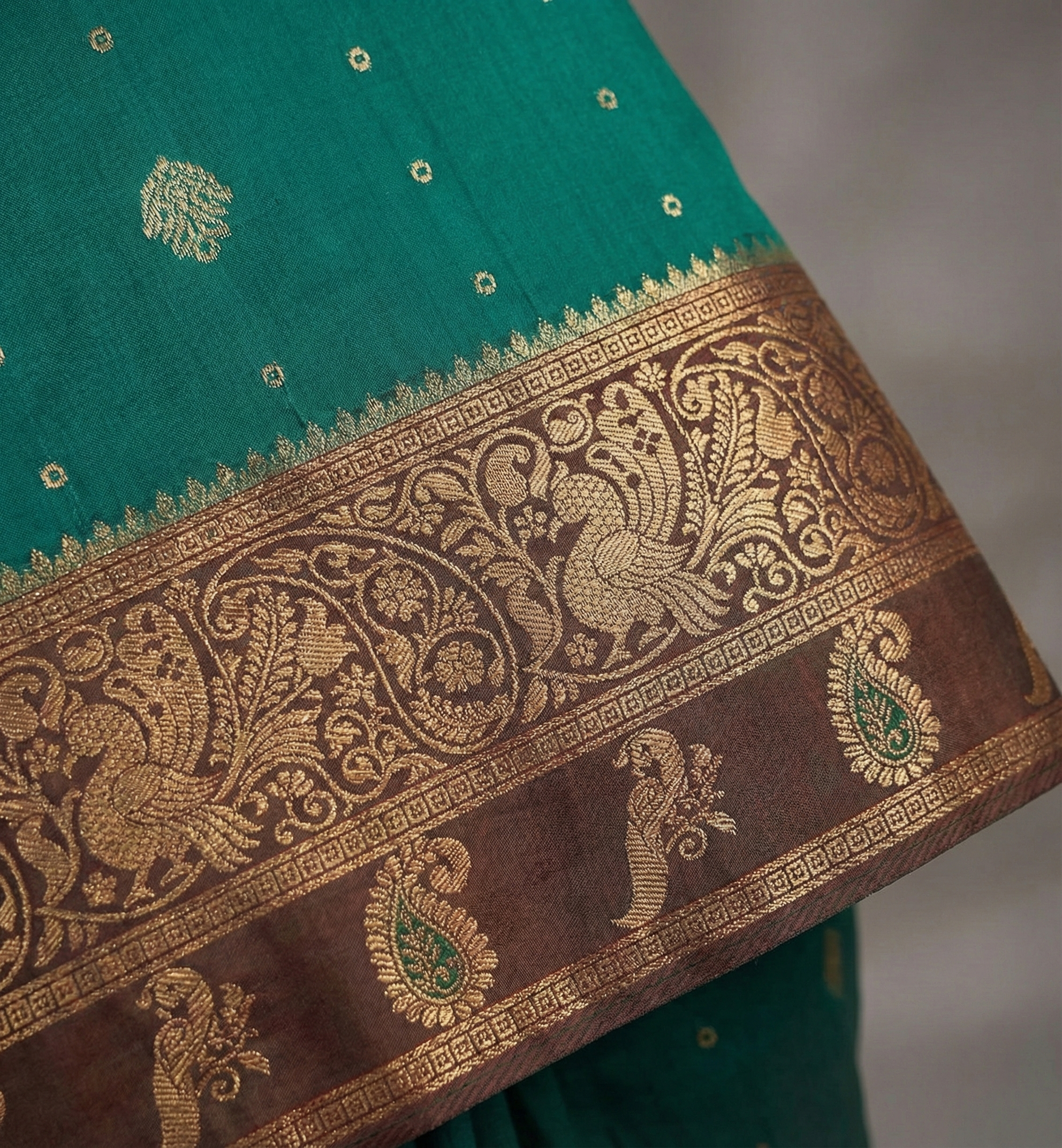 Royal Emerald Resham Silk Saree with Antique Zari Border