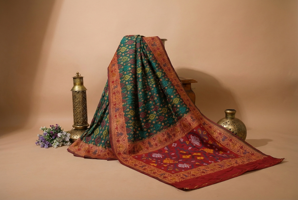 Deep Bottle Green & Maroon Pochampally Ikkat Silk Saree