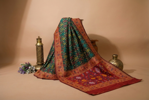 Deep Bottle Green & Maroon Pochampally Ikkat Silk Saree