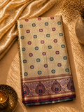 Cream Gold Soft Silk Kanjivaram Saree with Meenakari Floral Butti and Wine Paisley Border