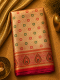 Warm Gold Soft Silk Kanjivaram Saree with Meenakari Floral Butti and Crimson Paisley Border