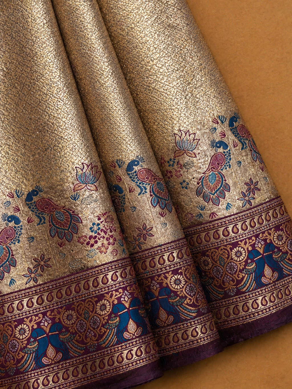 Lavender Silver Soft Silk Kanjivaram Saree with Wine Meenakari Peacock Nature Border