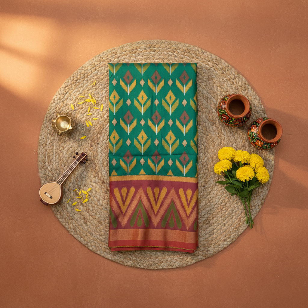 PIK-002 – Emerald Green & Maroon Pochampally Ikkat Silk Saree