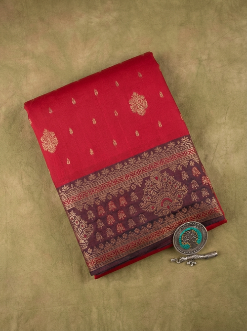 Classic Pink & Maroon Resham Silk Saree With Zari Work - No. AA2602