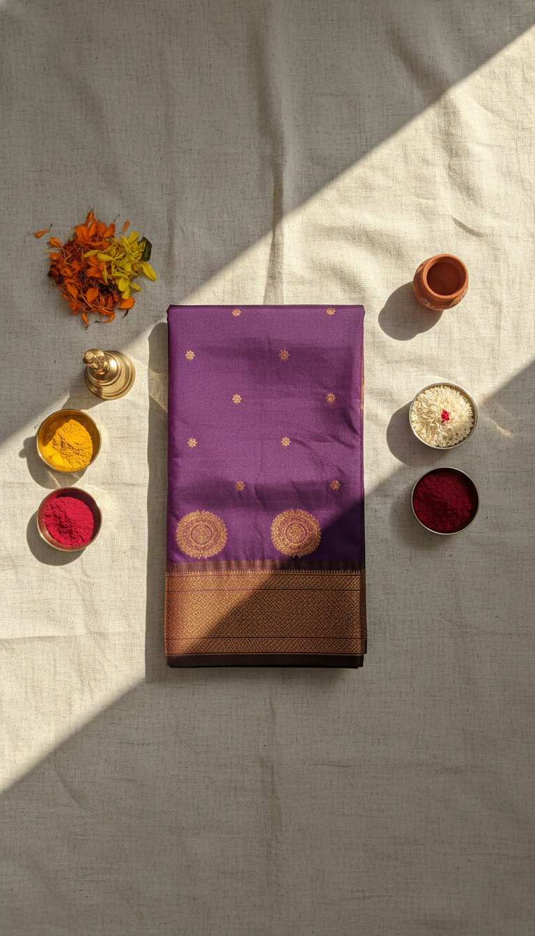Royal Purple & Copper Paithani Soft Silk Saree