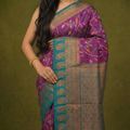 Royal Purple & Teal Ikkat Woven Soft Silk Saree