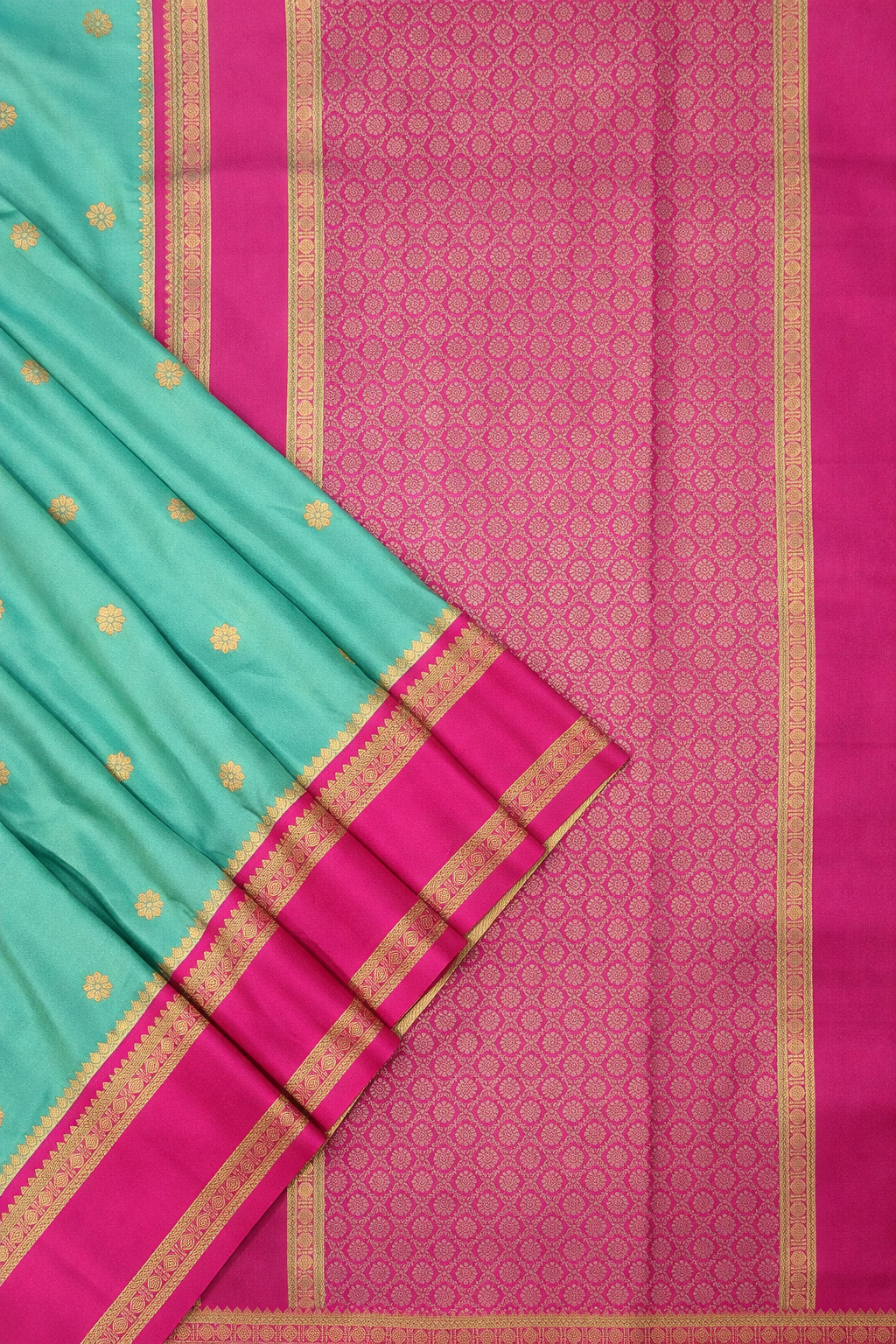 Sea Green & Pink Narayan Peth Soft Silk Saree