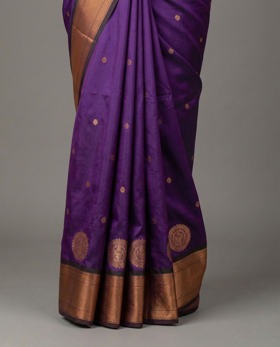 Royal Purple & Copper Paithani Soft Silk Saree