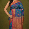 PI 10 Teal Blue & Pink Zari Floral Silk Saree