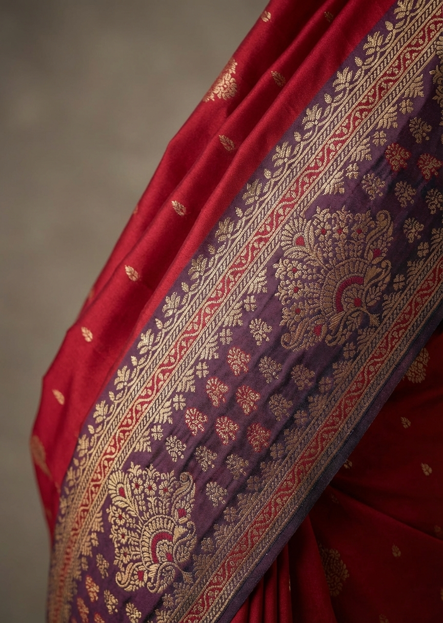 Classic Pink & Maroon Resham Silk Saree With Zari Work - No. AA2602