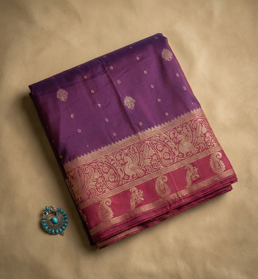 Royal Plum Resham Silk Saree with Rani Zari Border