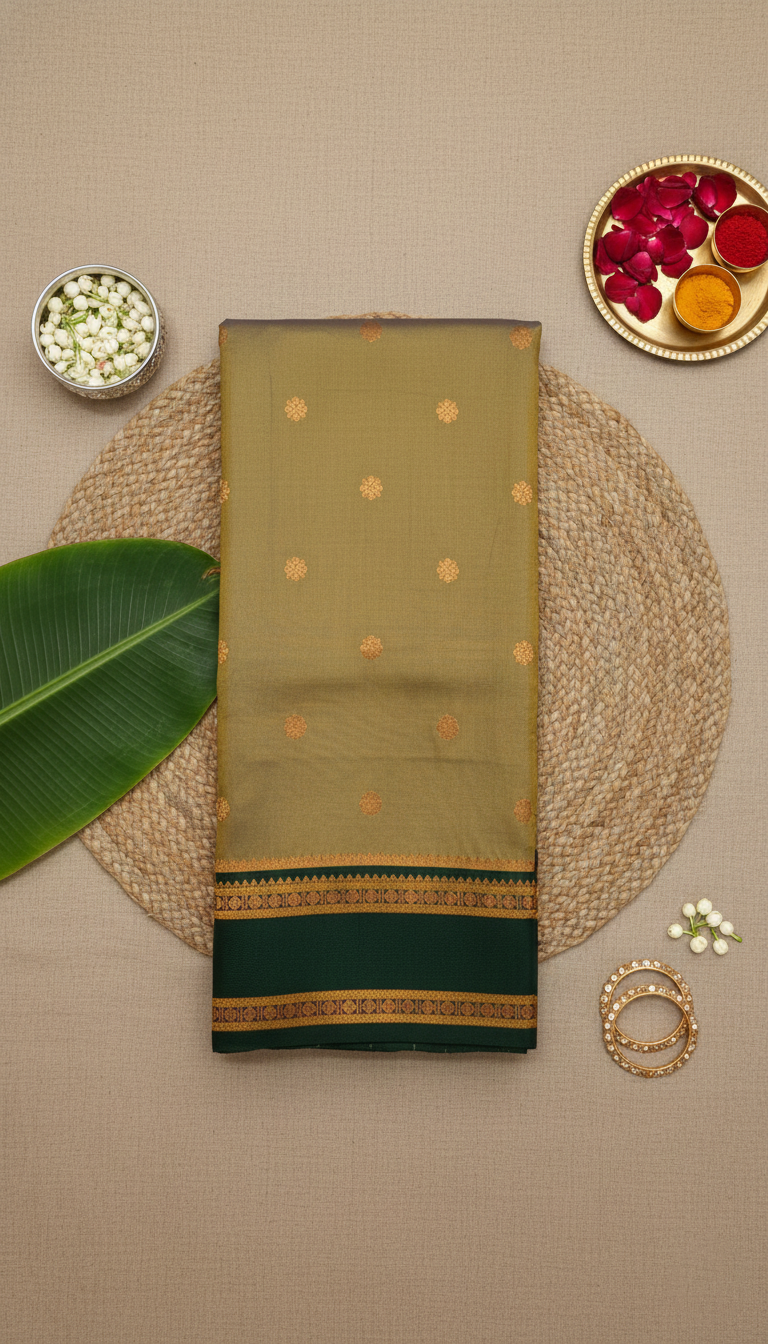 Olive Gold & Green Narayan Peth Soft Silk Saree