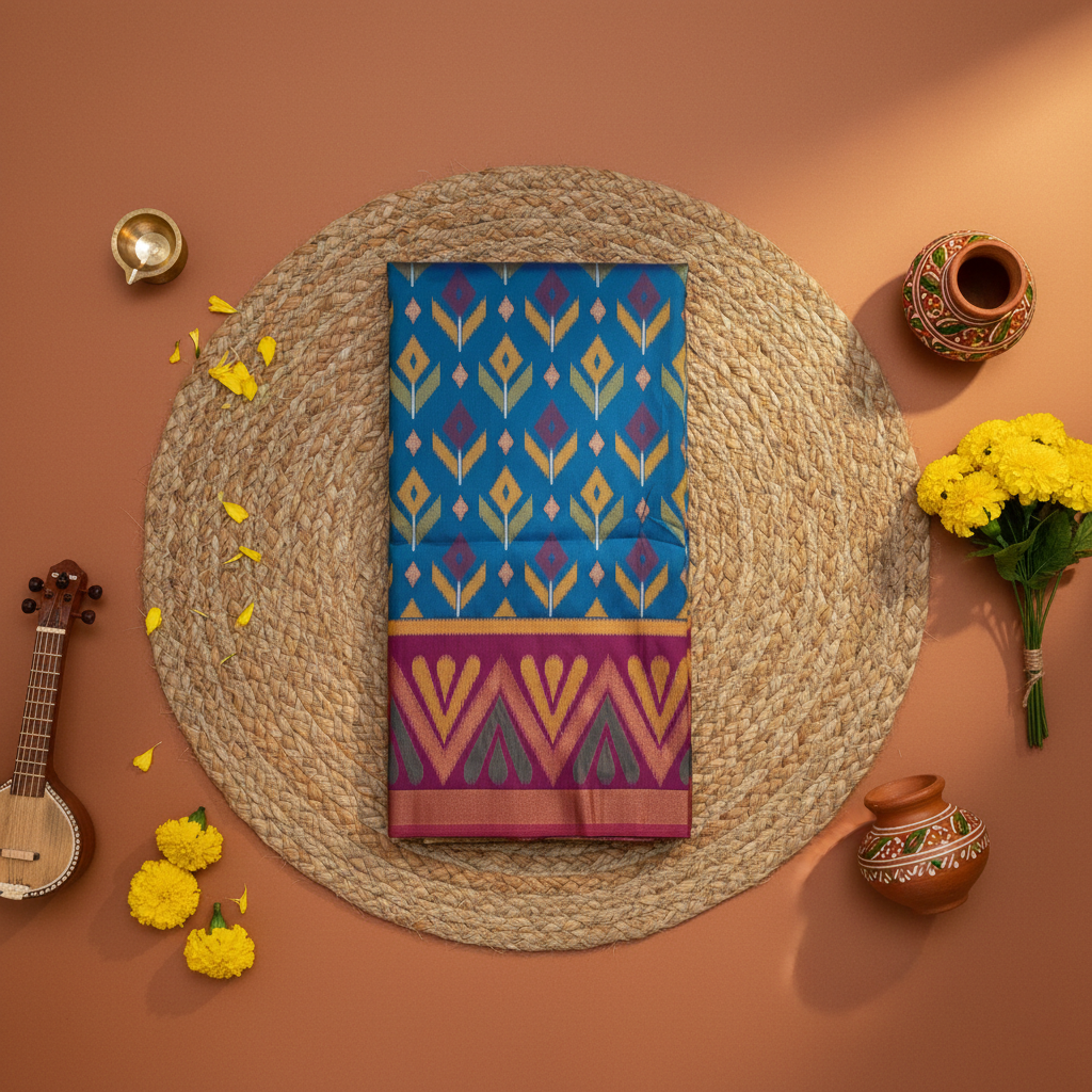 PIK-003 – Royal Blue & Magenta Pochampally Ikkat Silk Saree
