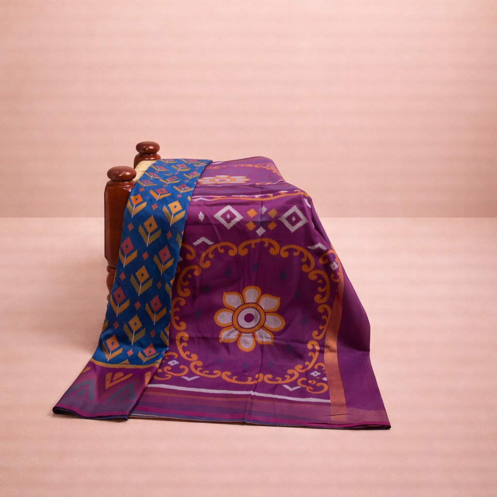 PIK-003 – Royal Blue & Magenta Pochampally Ikkat Silk Saree