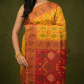 Mustard Yellow & Olive Pochampally Ikkat Silk Saree