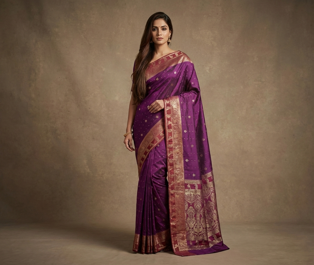 Royal Plum Resham Silk Saree with Rani Zari Border