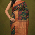 PI 09 Emerald Green & Red Zari Floral Silk Saree