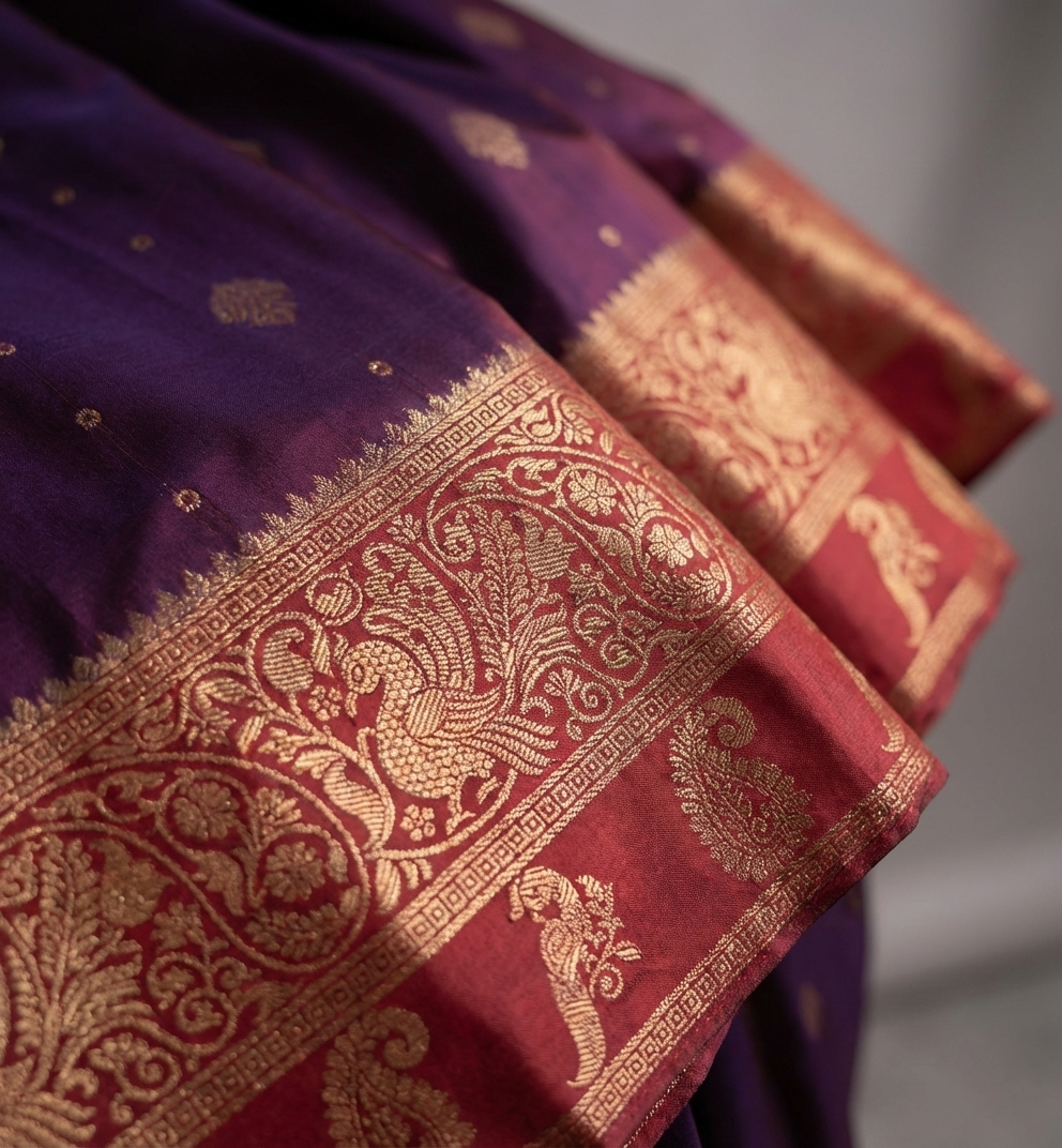 Royal Plum Resham Silk Saree with Rani Zari Border