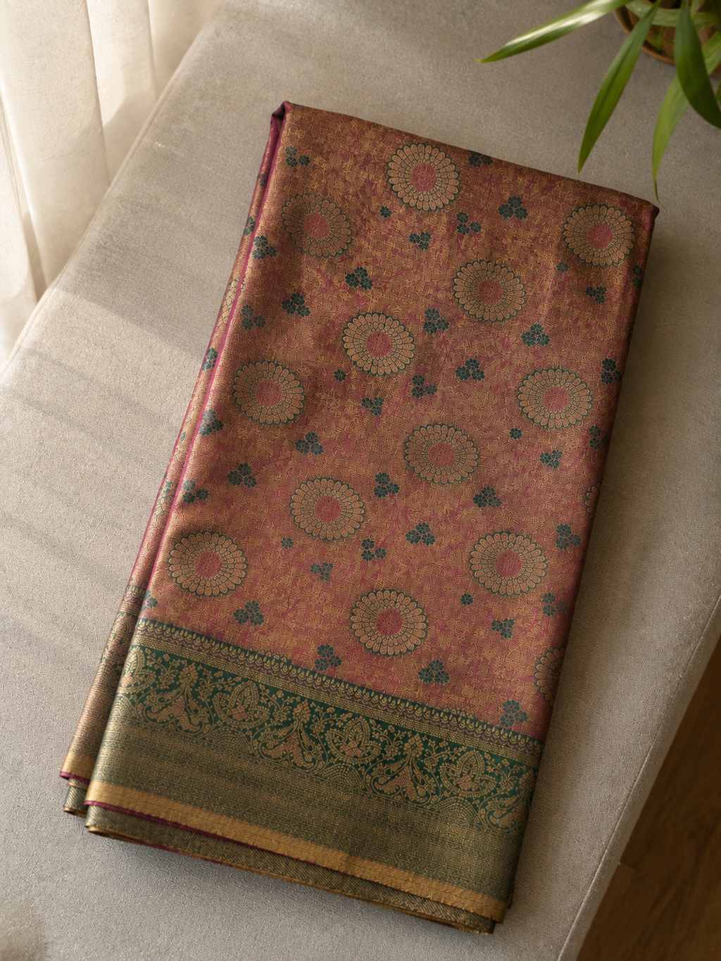Dusty Rose Soft Silk Saree with Antique Gold Woven Border