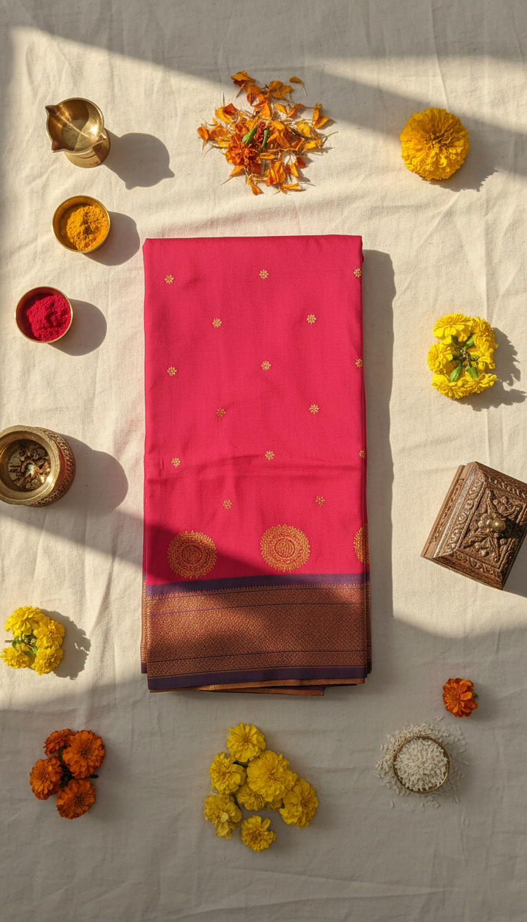 Rani Pink & Copper Paithani Soft Silk Saree